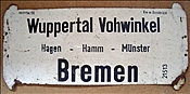 Foto SP_0916_00024_zls: Zuglaufschild / Wupperta Vohwinkel - Bremen / 23.03.1975