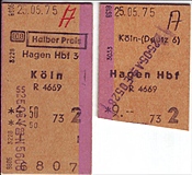 ID: 209: Fahrkarten / Hagen Hbf - Koeln, Koeln-Deutz - Hagen Hbf / 25.05.1975