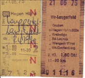 ID: 209: Fahrkarten Hagen Hbf - Wuppertal-Langerfeld und zurueck / 21.06.1975