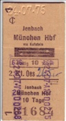 ID: 209: Fahrkarte / Jenbach - Muenchen Hbf / 24.07.1975