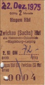 ID: 209: Fahrkarte Hagen Hbf - Zwickau Hbf / 22.12.1975