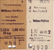 ID: 209: Fahrkarten Wilkau-Hasslau - Aue - Wilkau-Hasslau / 30.12.1975