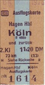 ID: 209: Ausflugskarte Hagen Hbf - Koeln Hbf / 06.03.1976