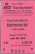 ID: 209: Sonderfahrkarte / Hamm - Dortmund / 05.03.1978