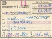 Foto SP_1123_50000_020001: Rueckfahrkarte / Hagen - Hamburg / 24.06.1979