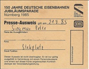 Foto SP_1985_09300: Presseausweis / Nuernberg / 21.09.1985