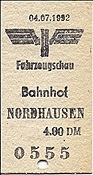 Foto SP_1992_07103_Fk: Eintrittskarte Fahrzeugschau / Nordhausen / 04.07.1992