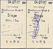 ID: 209: Fahrkarten / Nordhausen - Stiege / 04.07.1992